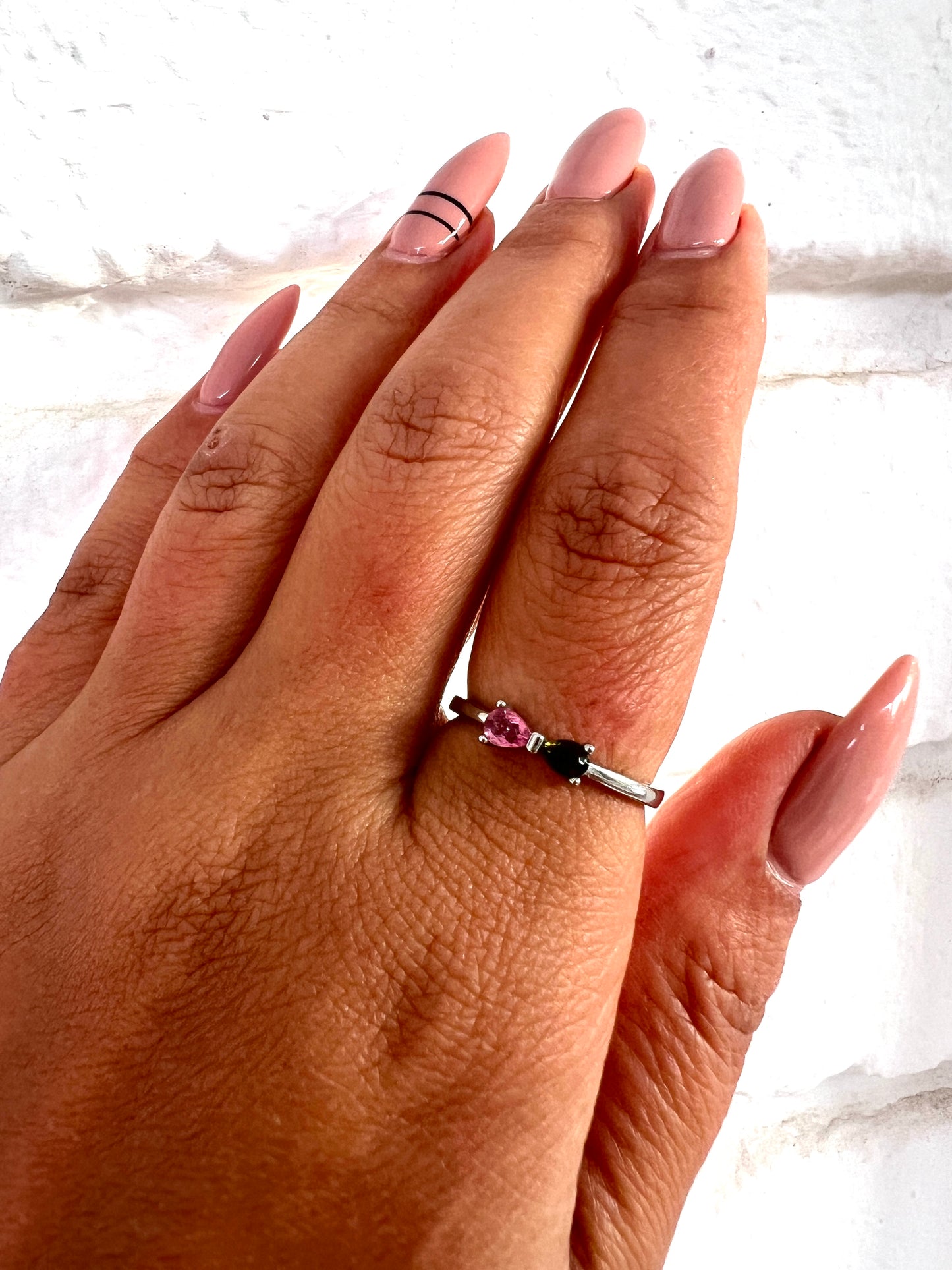 Anillo Lazo de Turmalina Verde y Rosa