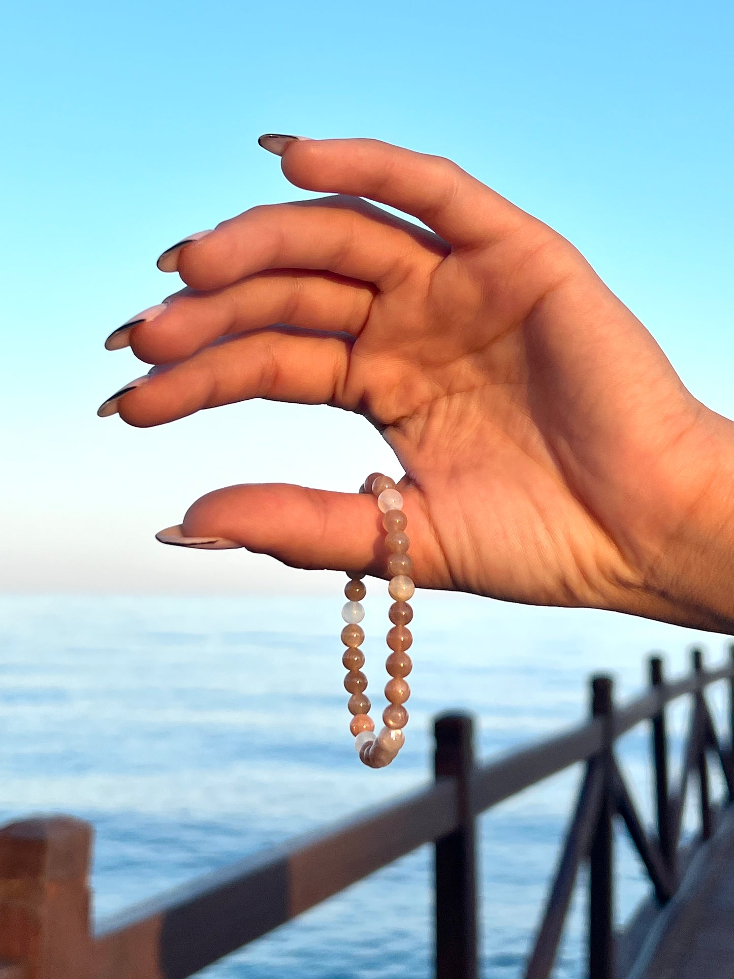 Pulsera bolitas Piedra Luna Melocotón - AristoAura