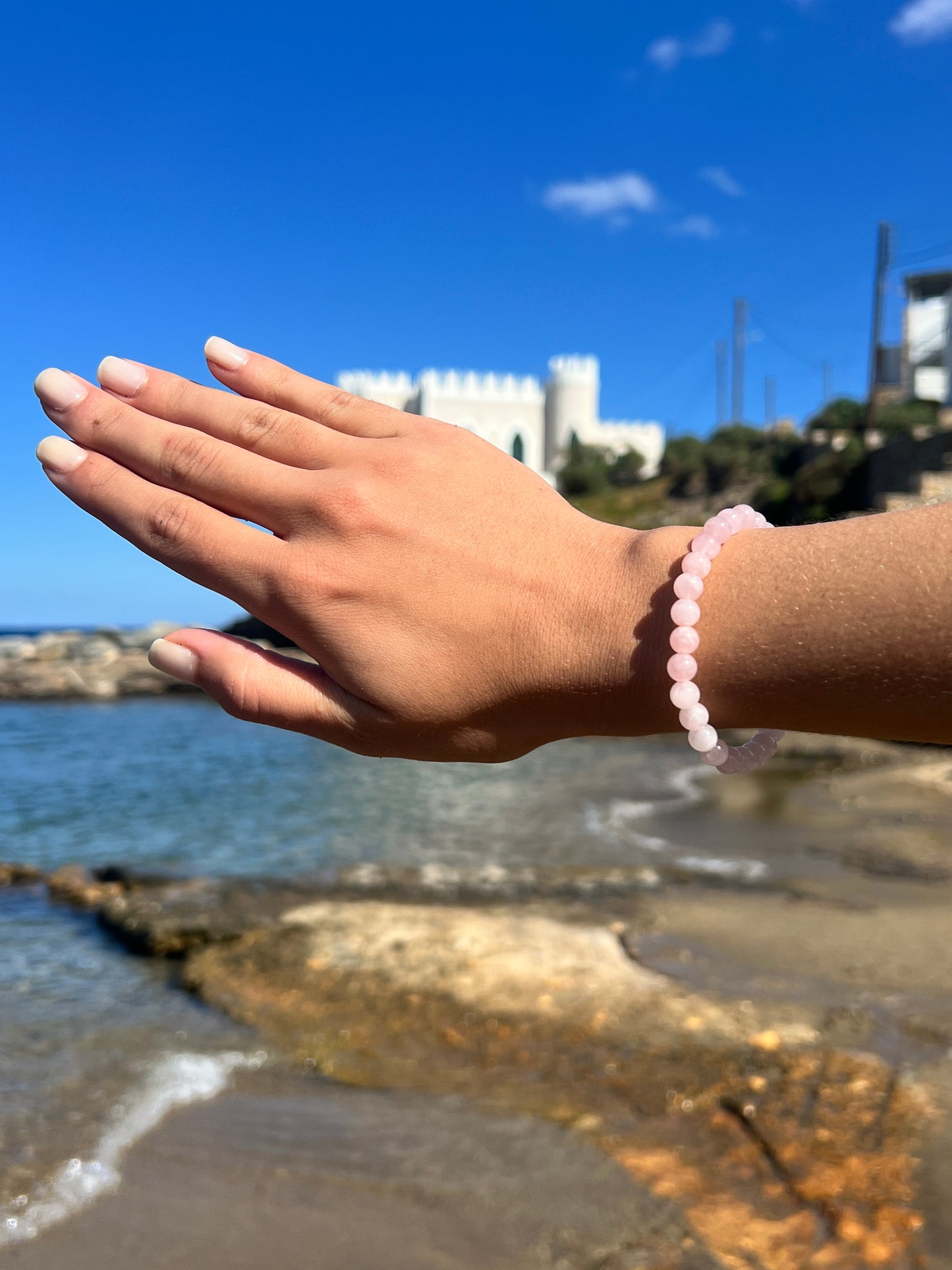 Pulsera Bolitas Cuarzo Rosa