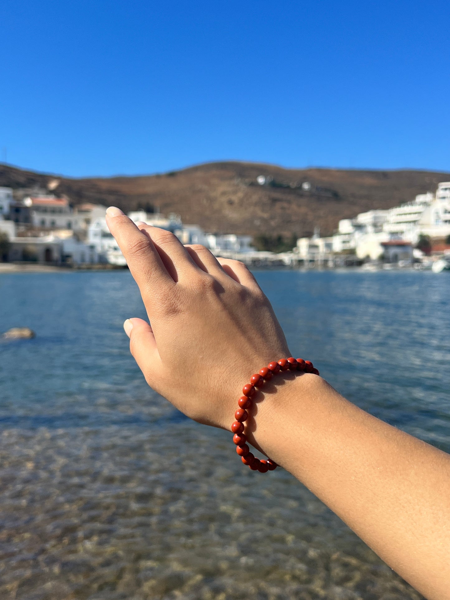 Pulsera bolitas Jaspe Rojo