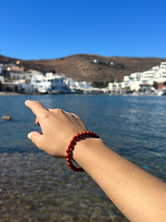 Pulsera bolitas Jaspe Rojo